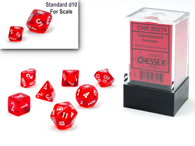 Chessex - Mini Translucent Polyhedral 7-Die Set - Red & White - 0