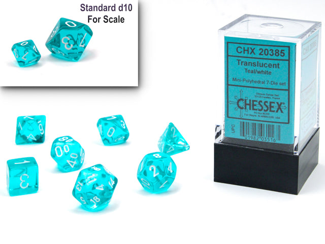 Chessex - Mini Translucent Polyhedral 7 Die Set - Teal & White - 0