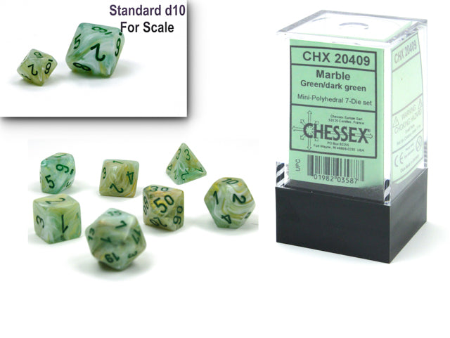 Chessex - Mini Marble Polyhedral 7 Die Set - Green & Dark Green