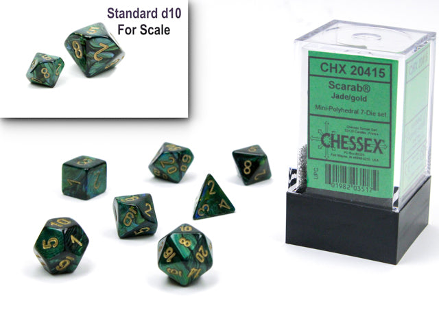 Chessex - Mini Scarab Polyhedral 7 Die Set - Jade & Gold 7-Die Set - 0