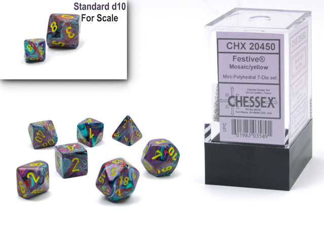 Chessex - Mini Festive Polyhedral 7 Die Set - Mosaic Yellow