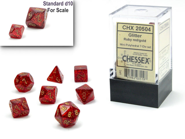 Chessex - Mini Glitter Polyhedral 7 Die Set - Ruby Gold - 0