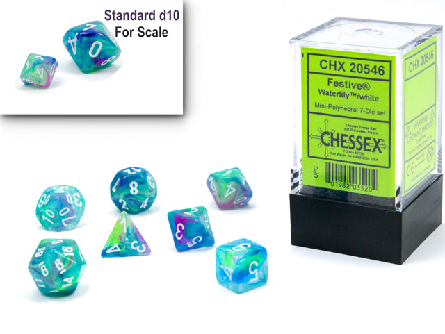 Chessex - Mini Festive Polyhedral 7 Die Set - Waterlily White - 0