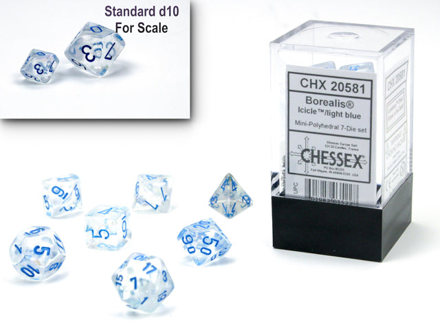 Chessex - Mini Borealis Polyhedral 7 Die Set - Luminary Icicle light Blue - 0