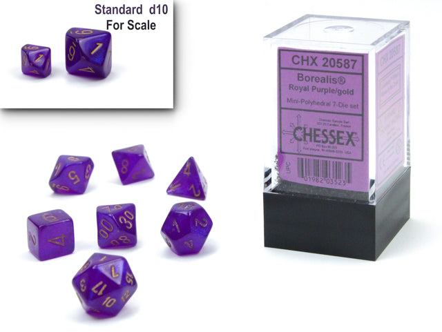 Chessex - Mini Borealis Polyhedral 7 Die Set - Luminary Royal Purple & Gold - 0