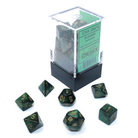 Chessex - Mini Scarab Polyhedral 7 Die Set - Jade & Gold 7-Die Set