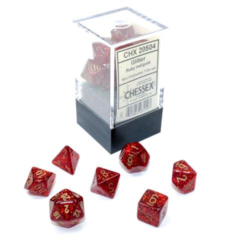 Chessex - Mini Glitter Polyhedral 7 Die Set - Ruby Gold