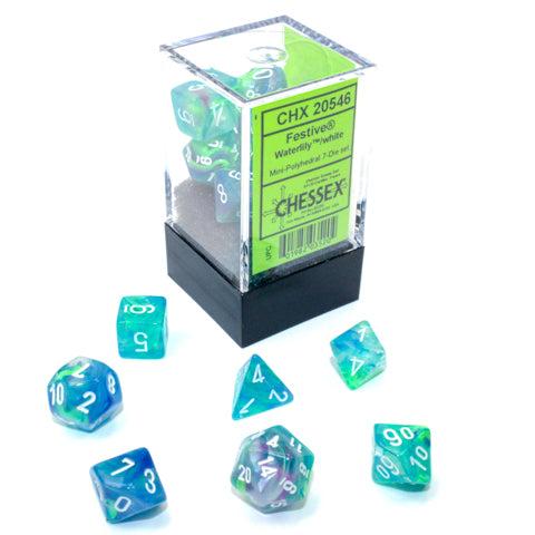 Chessex - Mini Festive Polyhedral 7 Die Set - Waterlily White