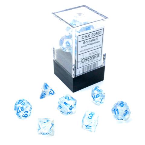 Chessex - Mini Borealis Polyhedral 7 Die Set - Luminary Icicle light Blue