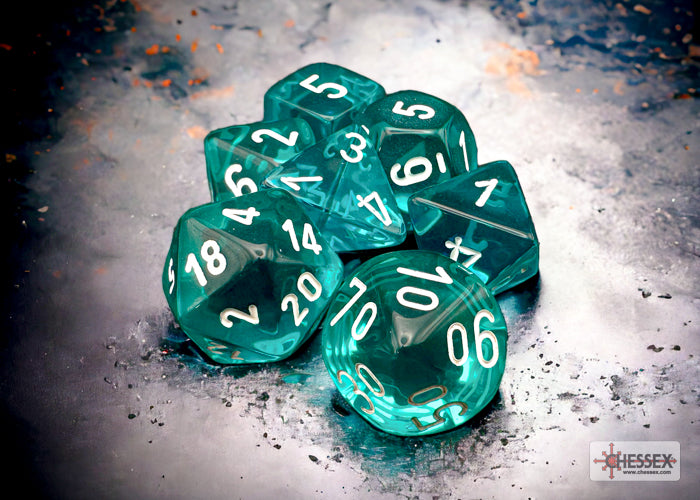 Chessex - Translucent Polyhedral 7 Dice Set - Teal & White - 0