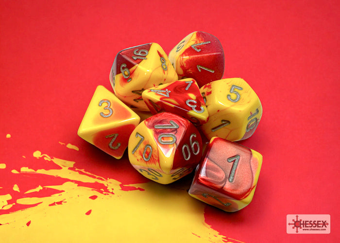 Chessex - Gemini Polyhedral 7 Dice Set - Red-Yellow with Silver - 0