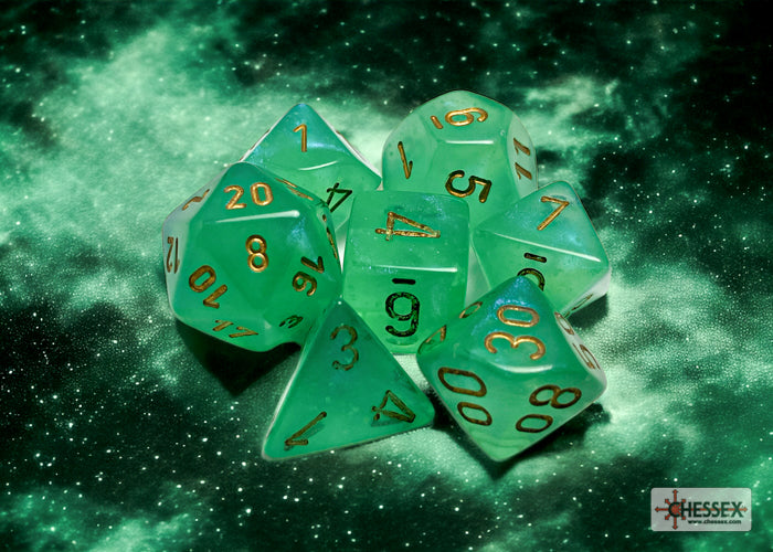 Chessex - Borealis Polyhedral 7 Dice Set - Luminary Light Green & Gold