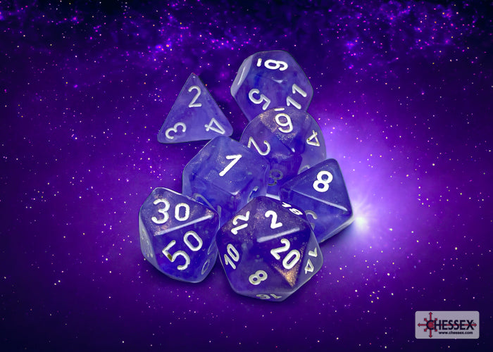 Chessex - Borealis Polyhedral 7 Dice Set - Luminary Purple & White