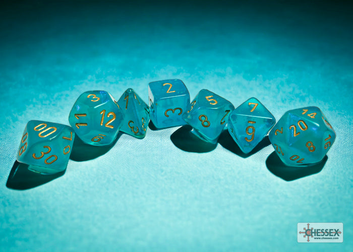 Chessex - Borealis Polyhedral 7 Dice Set - Luminary Teal & Gold