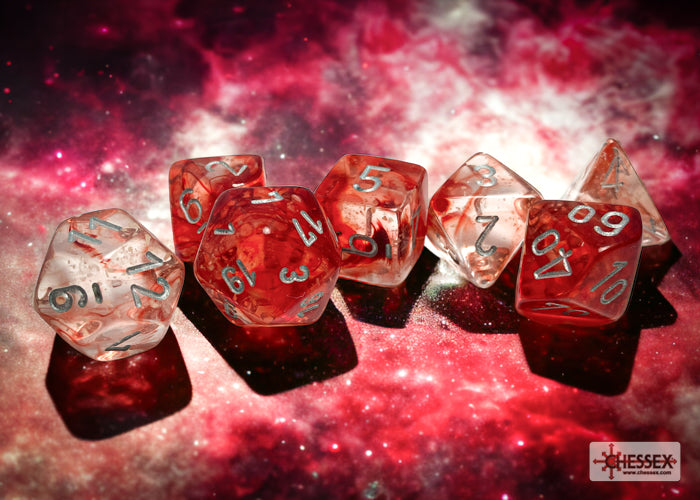 Chessex - Nebula Polyhedral 7 Dice Set - Luminary Red & Silver - 0