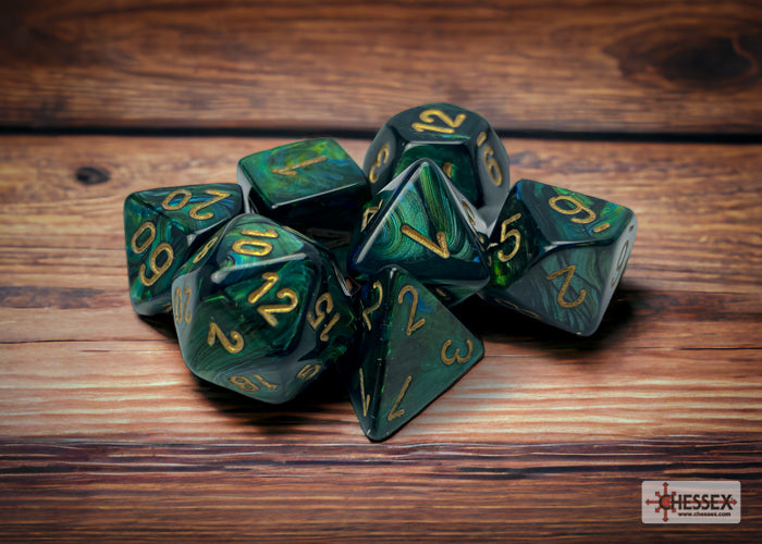 Chessex - Scarab Polyhedral 7 Dice Set - Jade with Gold - 0