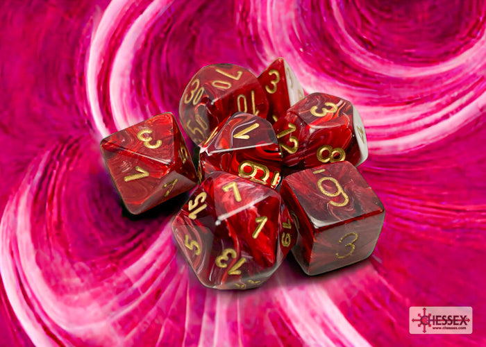 Chessex - Vortex Polyhedral 7 Dice Set - Burgundy with Gold - 0