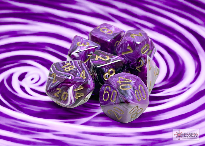 Chessex - Vortex Polyhedral 7 Dice Set - Purple with Gold - 0