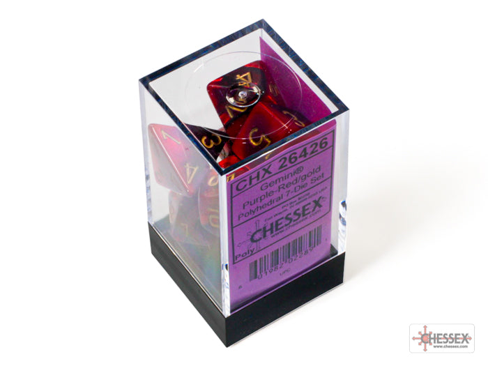 Chessex - Gemini Polyhedral 7 Dice Set - Purple-Red with Gold - 0