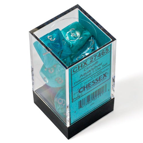 Chessex - Cirrus Polyhedral 7 Dice Set - Aqua with Silver - 0