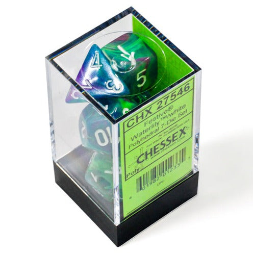 Chessex - Festive Polyhedral 7 Dice Set - Waterlily & White - 0