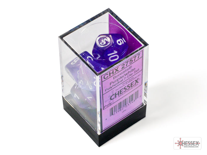 Chessex - Borealis Polyhedral 7 Dice Set - Luminary Purple & White