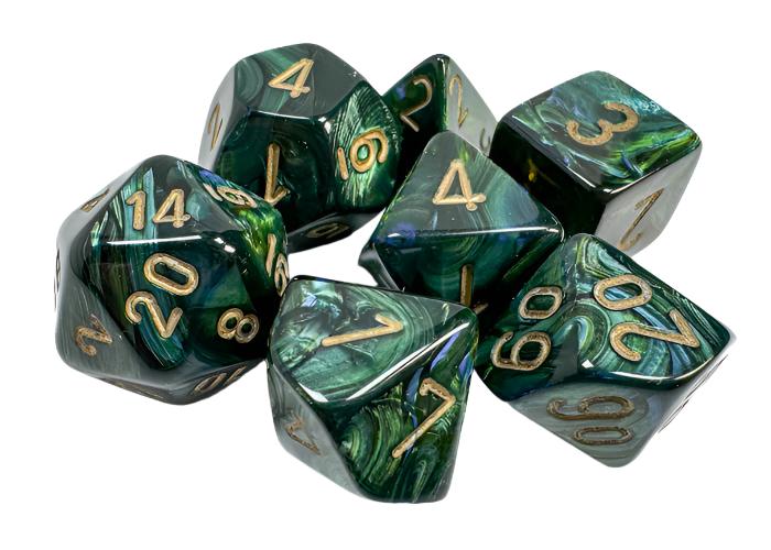 Chessex - Scarab Polyhedral 7 Dice Set - Jade with Gold