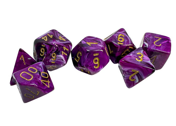 Chessex - Vortex Polyhedral 7 Dice Set - Purple with Gold