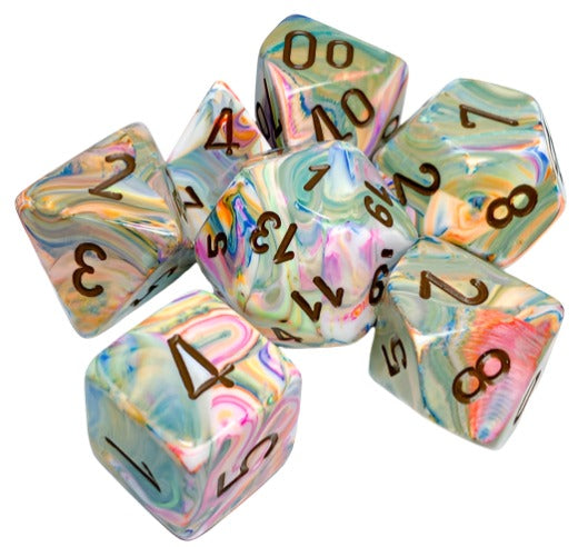 Chessex - Festive Polyhedral 7 Dice Set - Vibrant with Brown