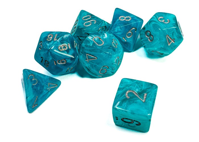 Chessex - Cirrus Polyhedral 7 Dice Set - Aqua with Silver