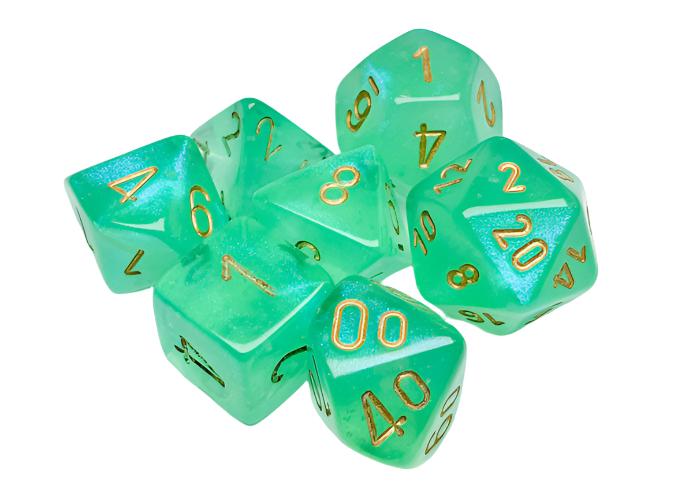 Chessex - Borealis Polyhedral 7 Dice Set - Luminary Light Green & Gold