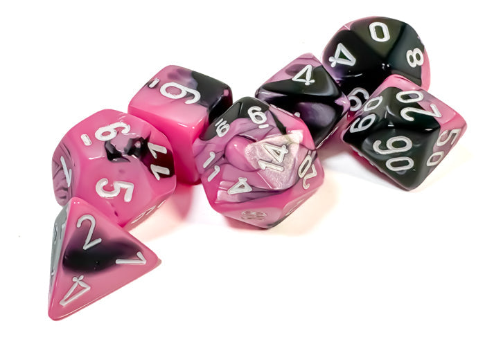 Chessex - Gemini Polyhedral 7 Dice Set - Black-Pink with White