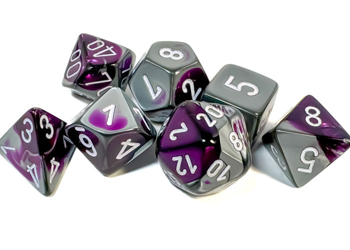 Chessex - Gemini Polyhedral 7 Dice Set - Purple-Steel with White