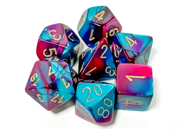 Chessex - Gemini Polyhedral 7 Dice Set - Purple-Teal with Gold