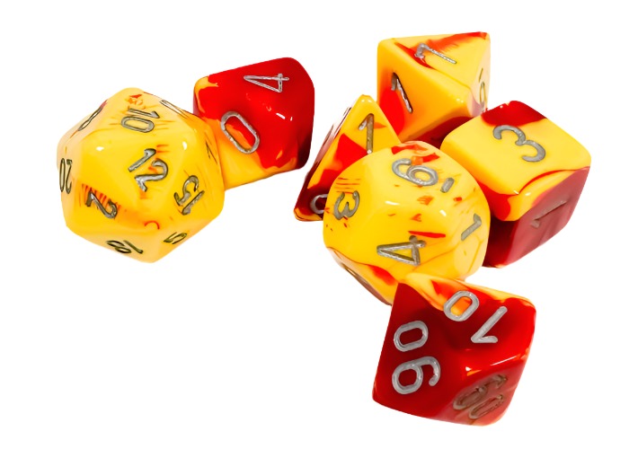 Chessex - Gemini Polyhedral 7 Dice Set - Red-Yellow with Silver