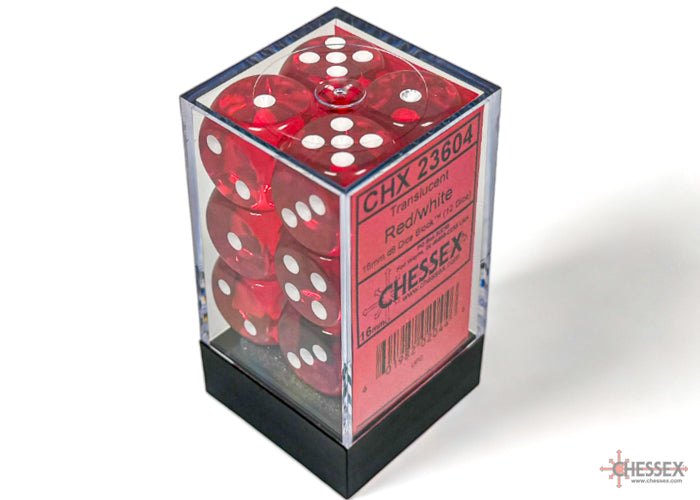 Chessex - Translucent 16mm D6 Dice Block - Red with White