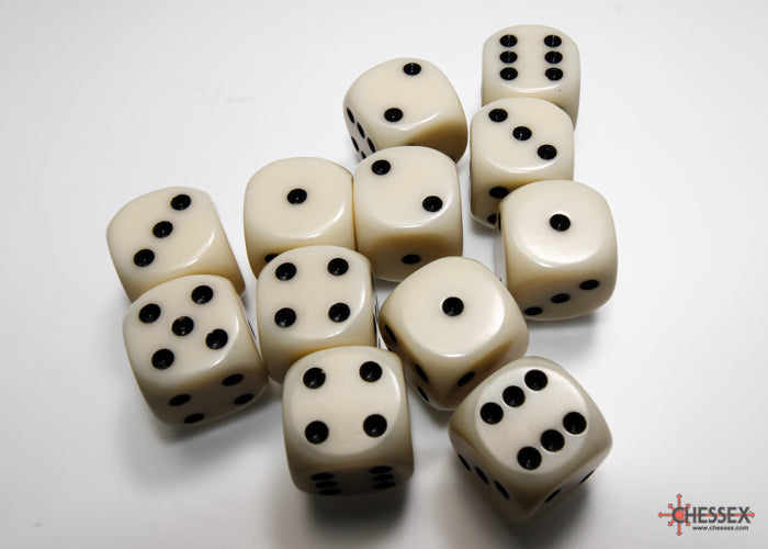 Chessex - Opaque 16mm D6 Dice Block - Ivory with Black