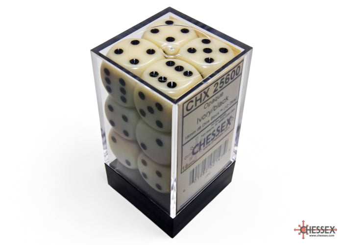 Chessex - Opaque 16mm D6 Dice Block - Ivory with Black