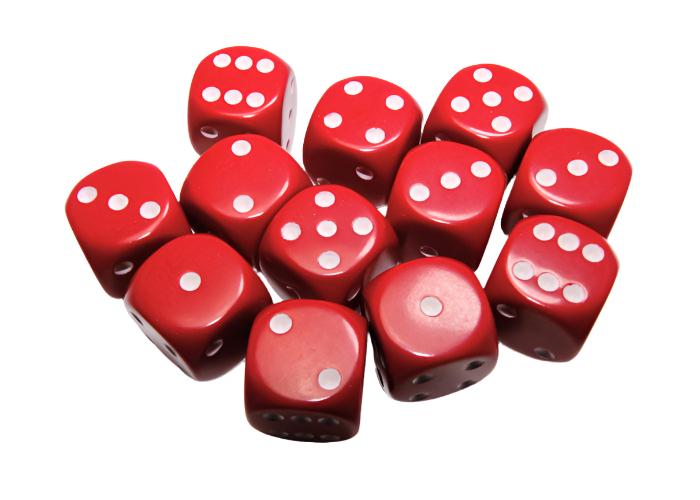 Chessex - Opaque 16mm D6 Dice Block - Red with White