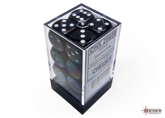 Chessex - Opaque 16mm D6 Dice Block - Black with White