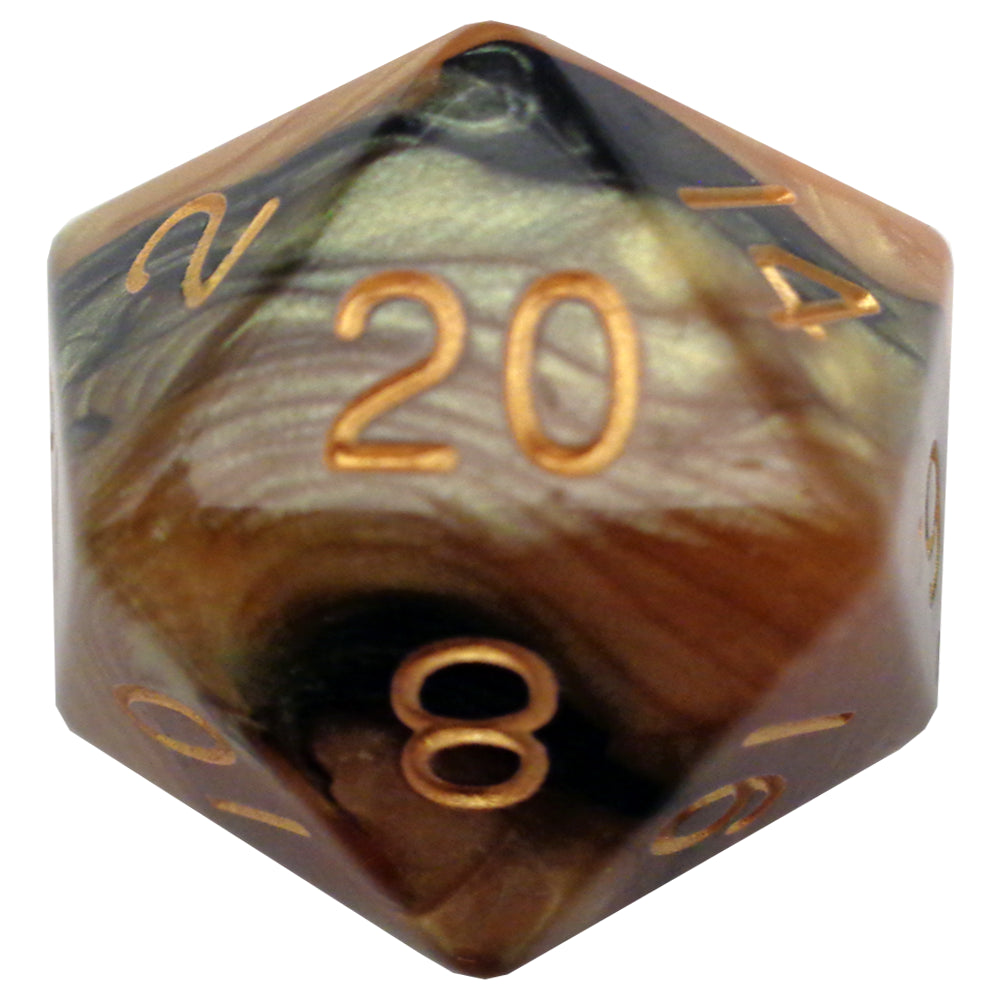 Fanroll - 35mm Mega Acrylic D20 - Black/Yellow with Gold Numbers