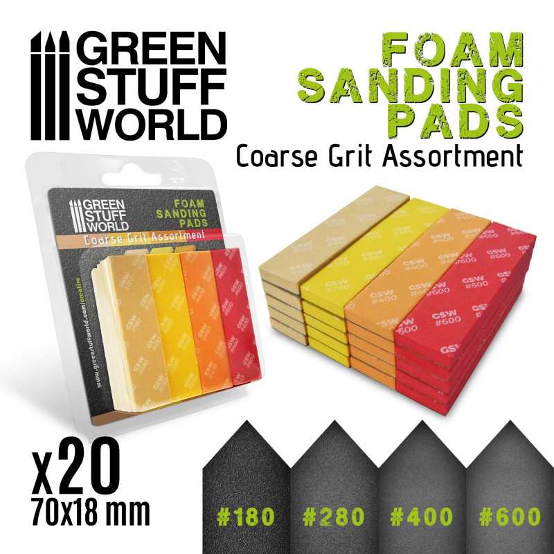 Green Stuff World Foam Sanding Pads - COARSE GRIT ASSORTMENT x20 - Loaded Dice