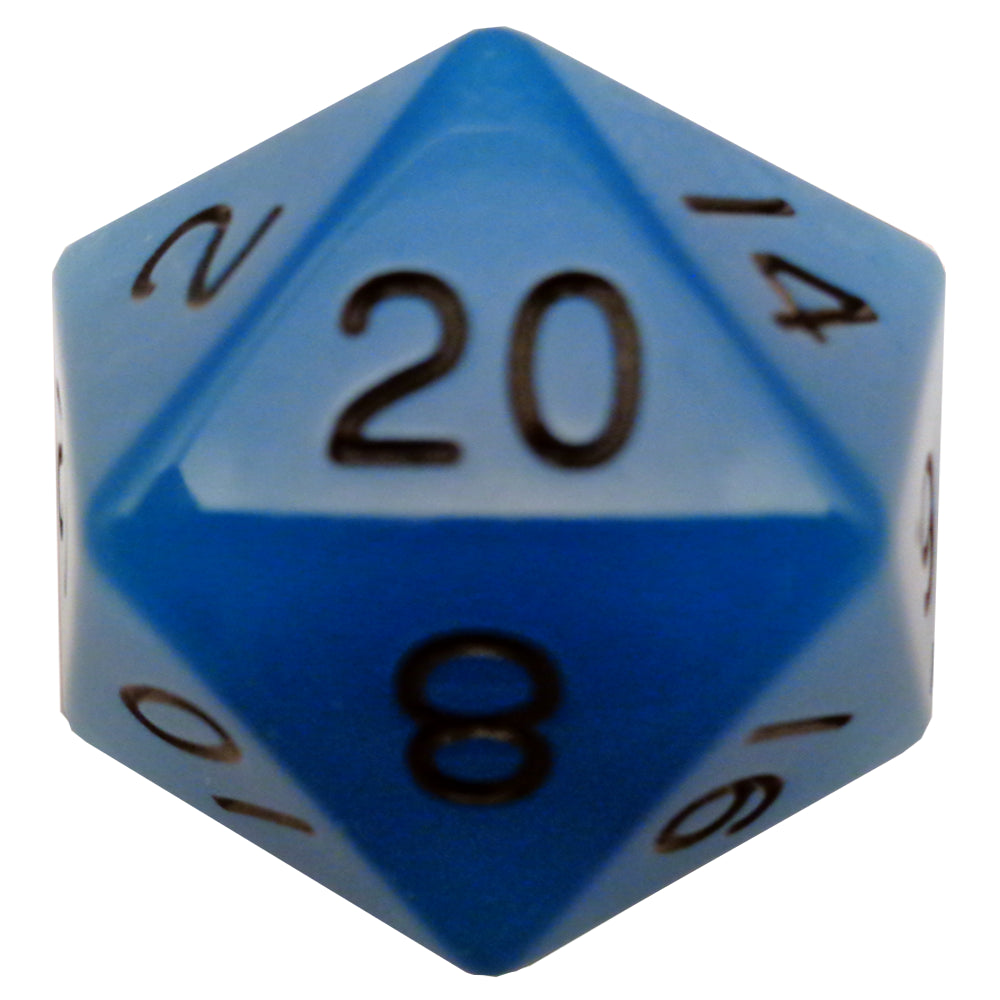 Fanroll - 35mm Mega Acrylic D20 - Glow Blue with Black Numbers