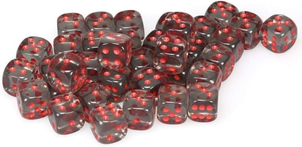 Chessex - Translucent 12mm D6 Dice Block - Smoke with Red