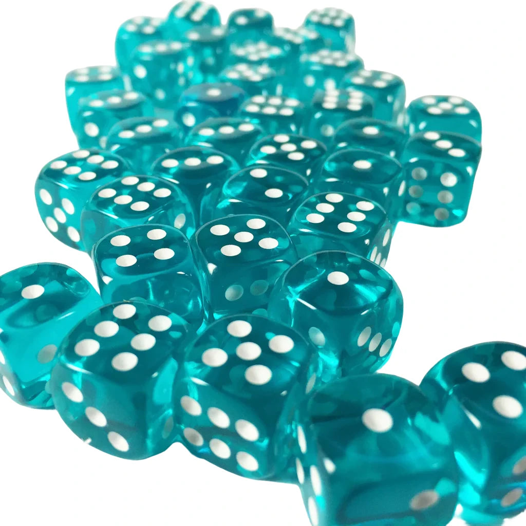 Chessex - Translucent 12mm D6 Dice Block - Teal with White