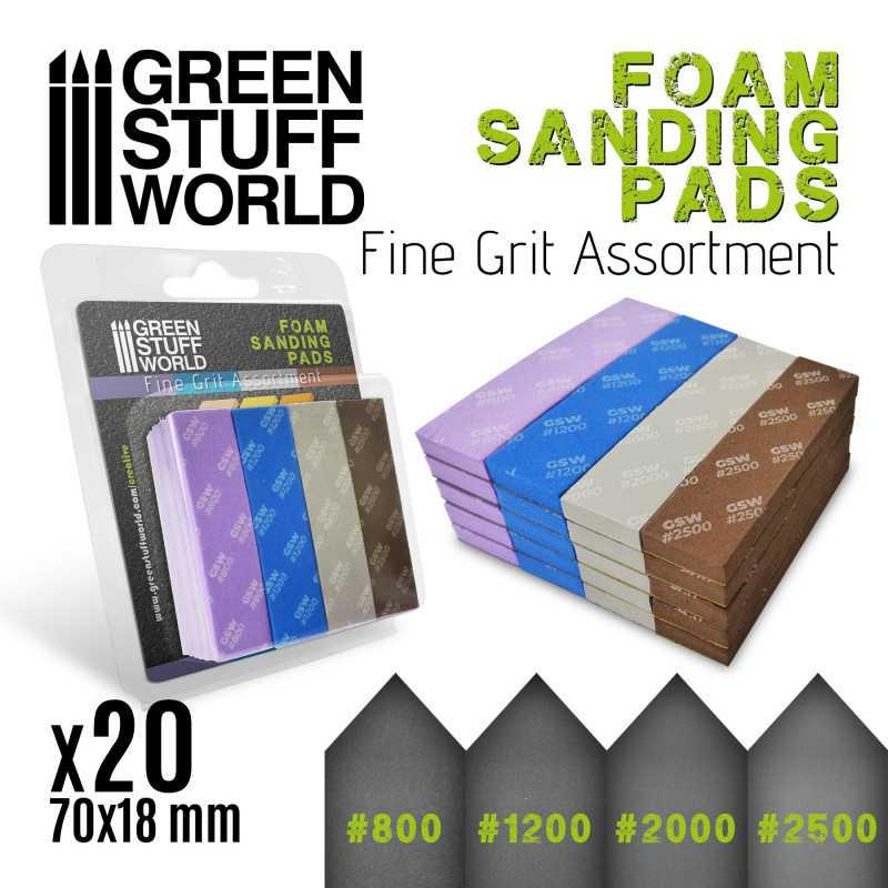 Green Stuff World Foam Sanding Pads - FINE GRIT ASSORTMENT x20 - Loaded Dice