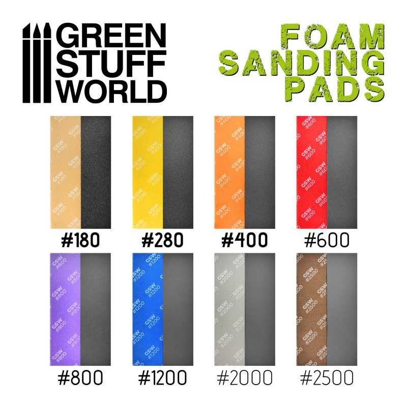 Green Stuff World Foam Sanding Pads - FINE GRIT ASSORTMENT x20 - Loaded Dice