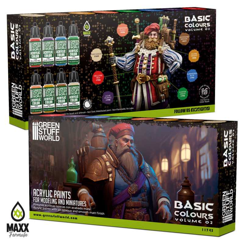 Green Stuff World Paint Set - Basic Colors 02 - Loaded Dice Barry Vale of Glamorgan CF64 3HD