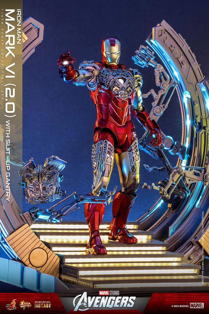 Hot Toys Marvel's The Avengers Movie Masterpiece Diecast Action Figure 1/6 Iron Man Mark VI (2.0) with Suit-Up Gantry 32cm - Releasing March 2024 - Loaded Dice Barry Vale of Glamorgan CF64 3HD