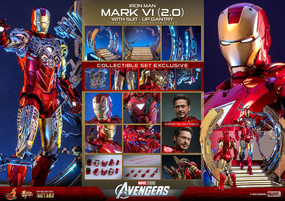 Hot Toys Marvel's The Avengers Movie Masterpiece Diecast Action Figure 1/6 Iron Man Mark VI (2.0) with Suit-Up Gantry 32cm - Releasing March 2024 - Loaded Dice Barry Vale of Glamorgan CF64 3HD